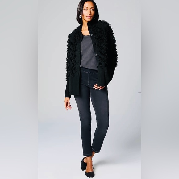 🎄Pure Jill Black Textured Fringe Cardi 🎄 - Picture 1 of 9